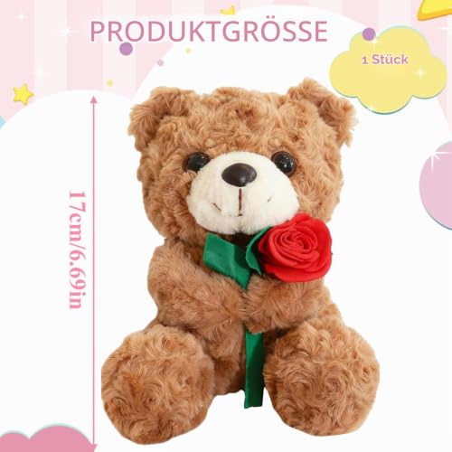 Teddybär mit Rose, Plüsch-Dekofigur Rosen Teddy, Geschenk für Freundin, Valentinstag Geburtstag Weihnachten, Wohn Deko & Emotionale Unterstützung – Bild 2