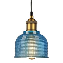 Lampara Techo Azul Amazon LFsem Vintage Lámparas de colgantes industrial Colorida Vidrio Lámpara de techo E27 Loft Colgantes de luz Iluminación de Suspensión para Restaurantes Bar (Azul)