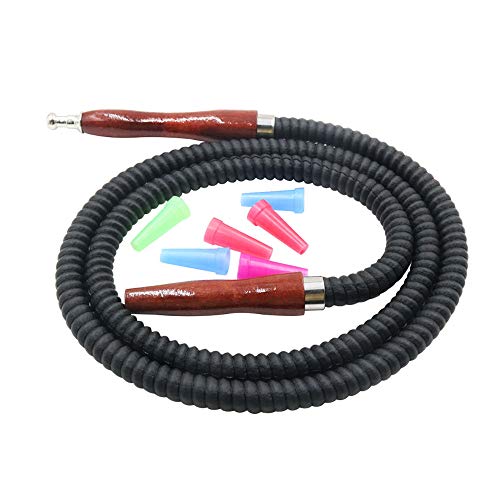 HW 60'' Hookah Hose Leather Pipe Washable Wooden Handle Hookah Accessories 1pcs (Black)