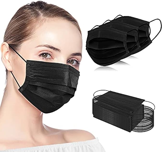 BEUIO 100PCS Black Disposable Face Masks 3 Ply Protection Safety Mask Cover for Adult Women and Men
