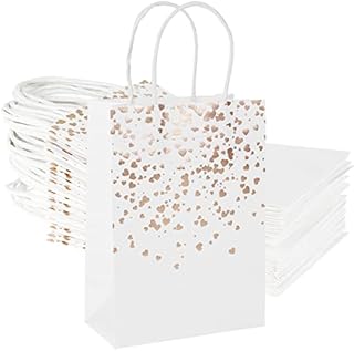 SDYGDB Paper Bags 25Pcs Gift Bags Kraft Paper Bags with Handles Party Favor Bags with Gold Star/Gold Heart Decoration Sweets Candy Bags 15x21x8 cm Party Bags for Christmas Birthday Wedding Celebration