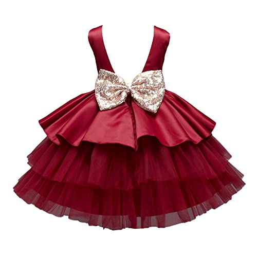 Image of Hopscotch Girls Polyester and Viscose Sleeveless Solid Party Dress in Maroon Color