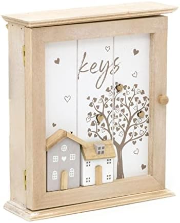 Shabby Chic Wooden Wall Mounted Key Box | Key Cabinet 6 Hooks Key Cupboard | Magnetic Key Holder