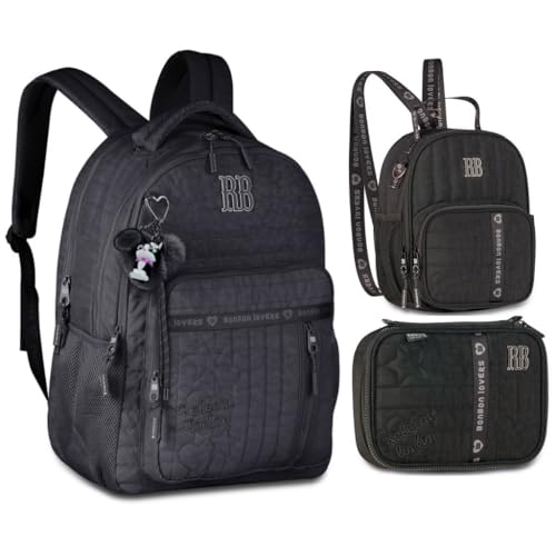 Kit Mochila Grande De Costa 19' Rebecca Bonbon Lancheira Estojo Original (Preto)