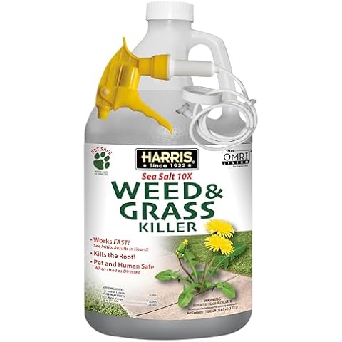 Harris 10X Sea Salt & Vinegar Weed and Grass Killer, Pet Safe, Kills to The Root with Spray Trigger, 128oz Cover