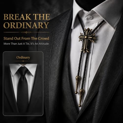 Image of Cowboy Bolo Tie for Men, Vintage Cow Skull Bolo Tie Necklace Native American Necktie for Men Women
