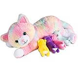 Cuddlyness Mommy Rainbow Cat & 4 Kittens Plush Toy Set, Soft Stuffed Animal for Girls