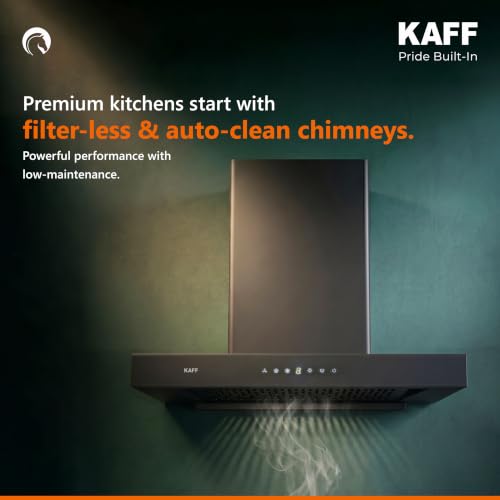 Image of Kaff Kitchen Chimney 90 cm,1450 CMH Suction Filterless Auto Clean, Low Noise T Shape Wall Mounted Black Kitchen Exhaust Chimney for Home and Modular Kitchen | Monte DHC