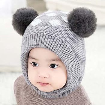 Image of Unisex Toddler Winter Hat Monkey Caps - Fleece Lined Baby Hat with Scarf Earflap Hood - Skull Caps for Kids