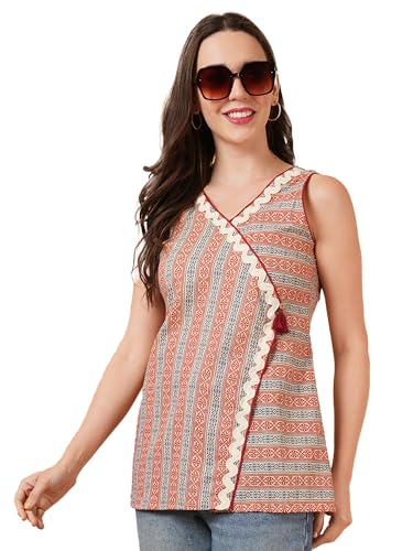 Image of COTLAND Fashions Jaipuri Cotton Angrakha Style Top for Women (Partial Open)