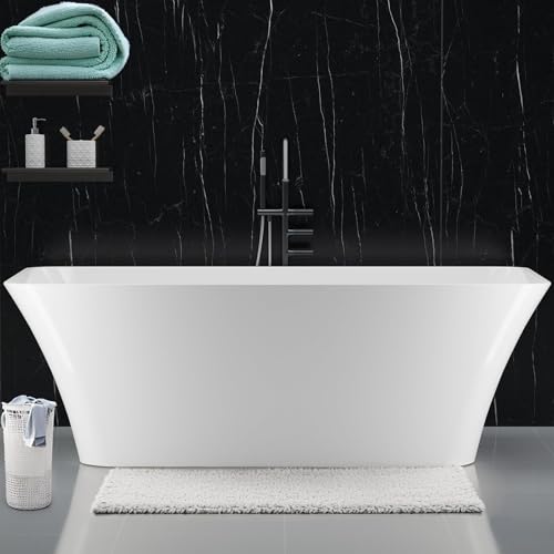 Freestanding Bathtub 59 inch Acrylic Soaking Tub with Chrome Drain, Compact Oval Bath for Bathroom...