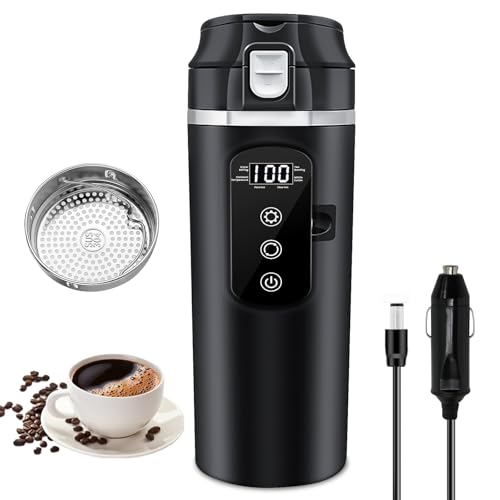 Auto Reise Elektrischer Wasserkocher, DC 12V/24V Auto Wasserkocher, Reisewasserkocher Klein, Mini Wasserkocher mit LCD-Anzeige, Auto Heizbecher aus Edelstahl mit Temperaturregelung für Lkw Camping