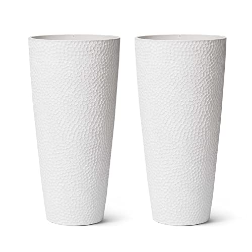 La Jolie Muse Sets Of 2 Large Outdoor Tall Planter - 28” Indoor Tree Planter, Tall Planter For Indoor Outdoor Plants Plant Pot Flower Pot Containers Honeycomb (28Inch, 2Pack-White) #TOP4
