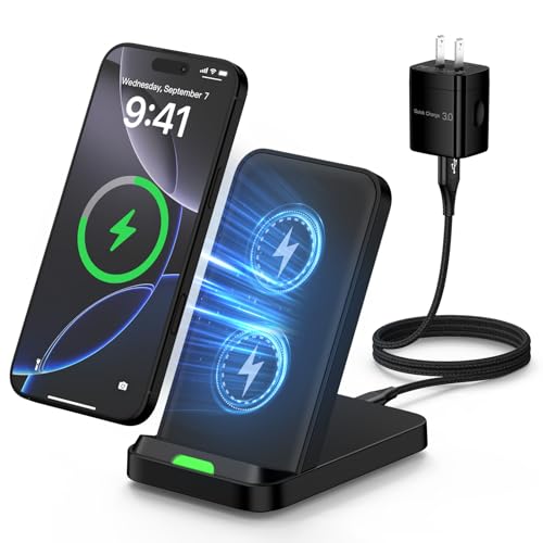 Wireless Charger Stand for Samsung Galaxy S25 FE Ultra Plus S24 S23 S22 S21,Motorola Desk Android Phone Fast Wireless Charging Station for Moto Razr Plus/Edge/G Stylus Power 2024,iPhone 17,18W Adapter