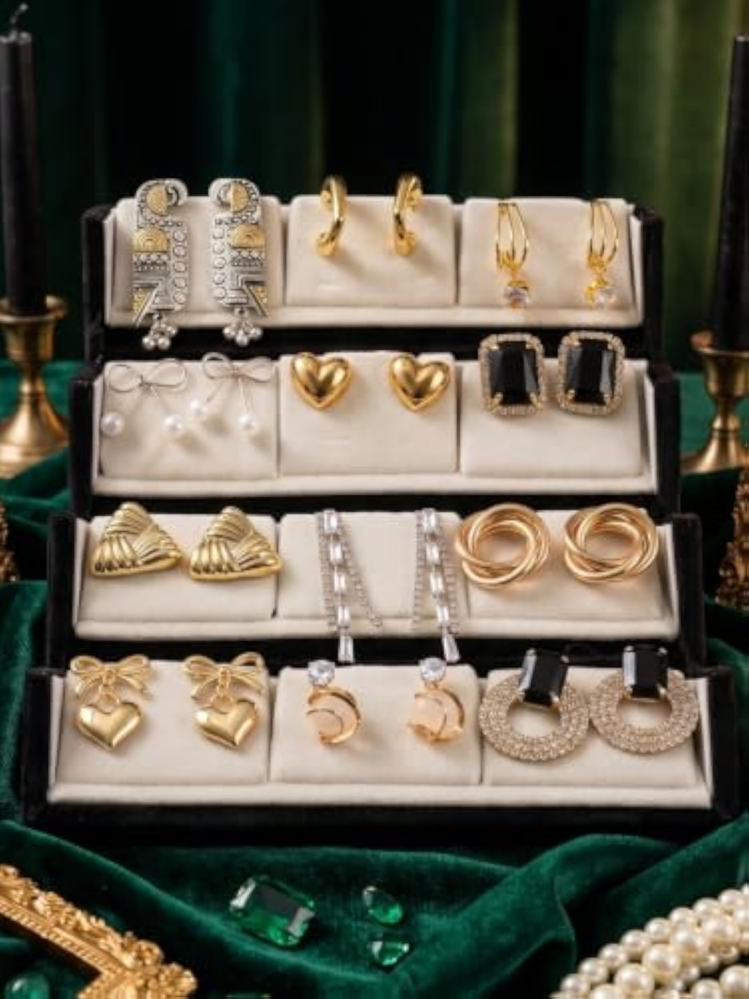 Gold Plated Korean Stud Earrings Set for Women, 12 Pairs