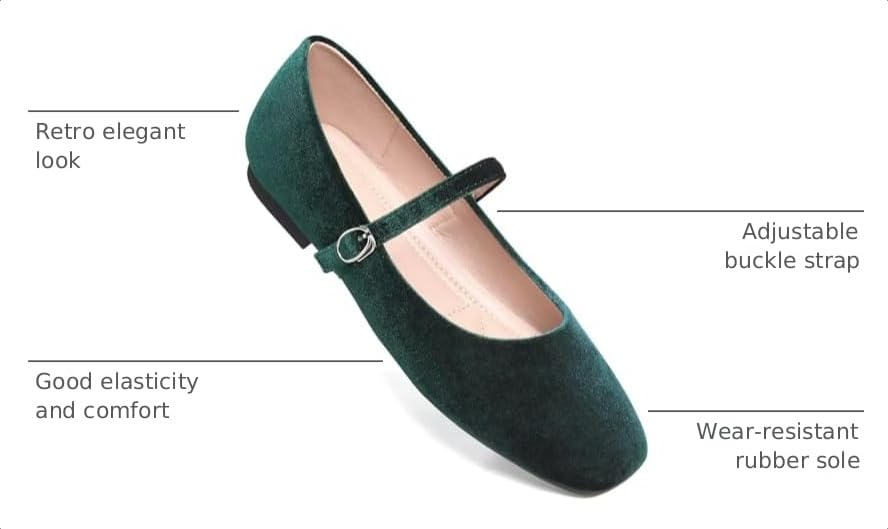 Image of TN TANGNEST Leather Flats for Women Retro Mary Jane Flats | Comfortable Square Toe Slip On Flats with Buckle Strap, Soft Work Flats Office Shoes
