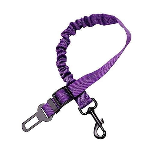 TOHDNC Cinturon Perro Coche, Cinturón de Seguridad Perros Reflectantes Ajustable Arnés Perro Coche Perros Correa Seguridad Cinturón Elástica Perro para Grande, Mediano y Pequeño Perros Gatos (Púrpura)
