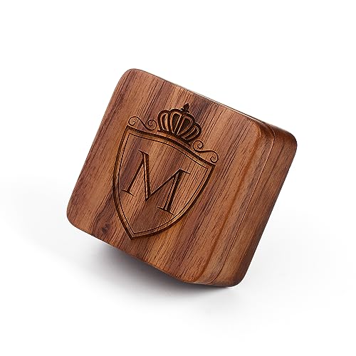 Image of Mens Initial Silver Cufflinks A-Z Alphabet Letter Steel Cuff Links with Engraved Walnut Wood Box Groom Groomsman Wedding Set
