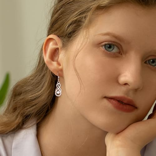 Sterling Silver Dangle Earrings for Women Trendy Hypoallergenic Leverback Silver Drop Earrings with Cubic Zirconia Double Twisted Infinity Heart Ball Charm Dangle Drop Earring Jewelry2