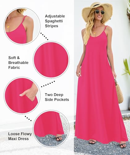 Image of Wolddress Womens Maxi Dress with Pockets 2026 Casual Strap Plus Size Loose Plain Long Office Summer Beach Travel Dresses S-5X