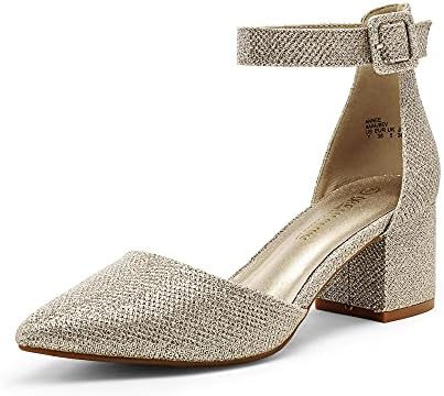 DREAM PAIRS Women's Annee Gold Glitter Low Heel Pump Shoes - 6.5 M US