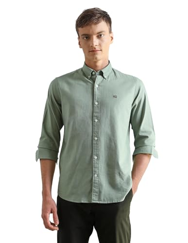 Image of Arrow Sport Solid Slim Fit Cotton Shirt for Men - Full Sleeve Mens Casual Shirts