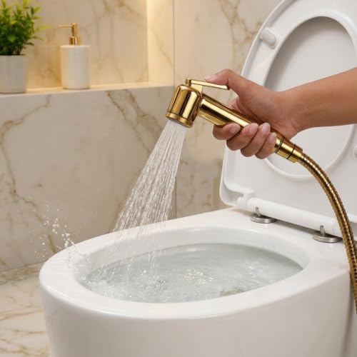 Image of Colston Premium Health Faucet for Bathroom | Comes with 1.25-Meter Stainless Steel Tube | Wall Mounted Jet Spray for Toilet (Gold)