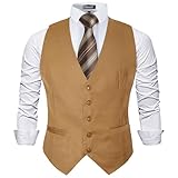 Alizeal Mens Classic Solid Color Formal Business Suit Vest Regular Fit Waistcoat with 5 Buttons, Khaki-L