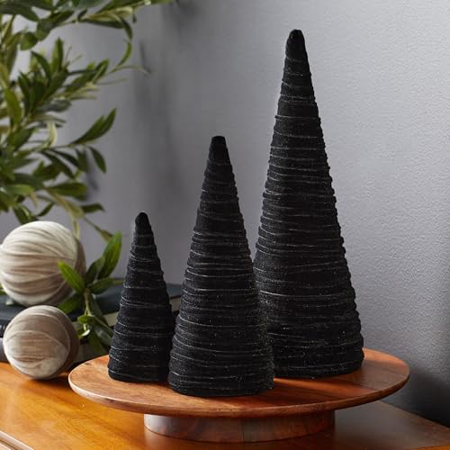Image of Black Velvet Trees Set of 3, Modern Black and White, Holiday Entryway, Winter Home Mantel, Valentine Tabletop Tree, Centerpiece Holiday Table, Minimalist (Black)