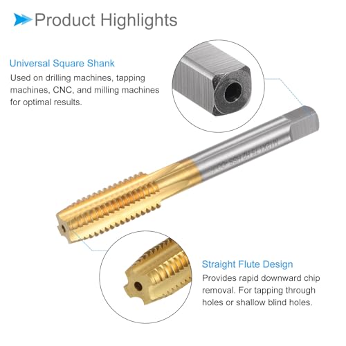 CoCud Gerade Nut Gewindebohrer, M12 x 1.75 Gewindegröße, Titan-Kobalt-Hochgeschwindigkeitsstahl Metrische Linksgewinde-Werkzeuge für Aluminium, Edelstahl, Bronze, Kunststoffe