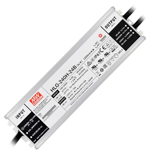 Mean Well HLG-240H-24B Switching LED Power Supply, Single Output, 24V, 0-10A, 240W, 1.5" H x 2.7" W x 9.6" L