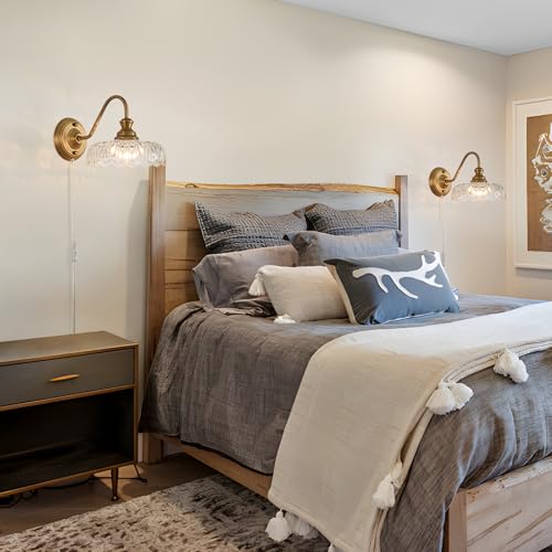 Image of HDDFL Vintage Plug in Wall Scone Bedside Wall Lamp Plug Corded Matte Brass Bedroom Light Fixtures in Door Lighting Fixture for Living Room Hallway Corridor