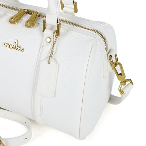 Image of Angel Kiss Women Satchel Purses and Handbags Vegan Leather Boston Barrel Bag Top Handle Shoulder Purse with Crossbody Strap | Vegan Leather