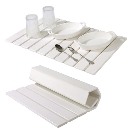 Large Stone Dish Drying Mat for Kitchen Counter – Eco-Friendly, Foldable & Super Absorbent Diatomaceous Earth Mat, Instant Drying Mat, 24