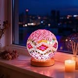 wpdash Turkish Mosaic Table Lamp Vintage Stained Glass Lamps Dimmable Decorative Lights for Valentine's Day Atmospheric Decor Lighting KTV/Bar Exotic Decoration (Baroque B - Pink, Baroque)