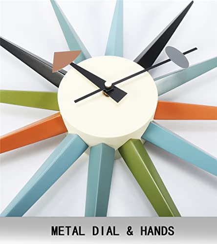 Moleihao Mid Century Modern Wall Clock Sunburst 18 Inches Large Colourful Wood Quiet Quartz Battery Operated Clocks Pop Art Decorative For Living Room Office #TOP2