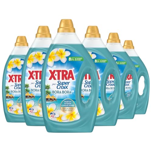 XTra par Super Croix - Lot de 6 Lessives Liquides - Bora Bora - Fleurs de Monoï & Lait d'Aloe - Moment Evasion - Parfum Intense - Longue Durée - Efficace...