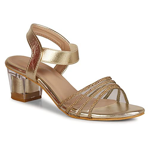 Image of Smart & Sleek Women's Crystal & Glittery Block Heels Fashion Sandals for Women & Girls latest Collection & stylish Comfortable-AB32