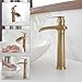 BWE Antique Brass Bathroom Vessel Sink Faucet Waterfall Spout Single Handle One Hole Solid Commercial Brass Lavatory Vanity Sink Faucet with Pop Up Drain