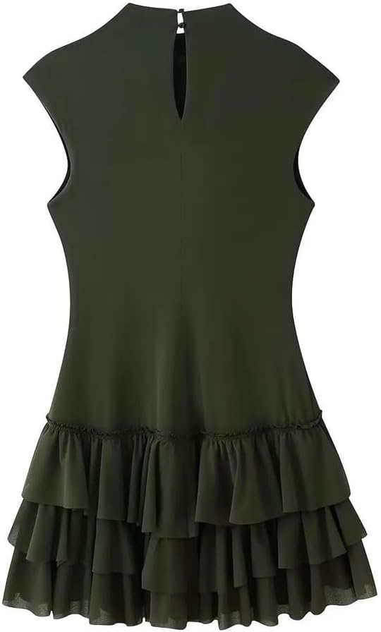 Woman Evening Party Spring Tiered Dress Sleeveless Solid Slim Female Prom Cocktail Party Dress