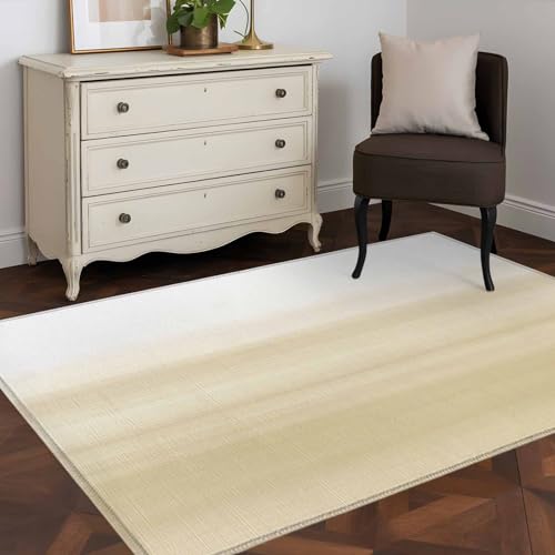 Beige White Stripes Area Rugs 2.7'x5', Washable Small Throw Rugs