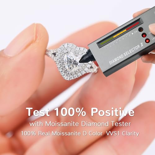 1.6CT Moissanite Heart Shaped Engagement Ring for Women D Color VVS1 Double Halo Wedding Ring S925 Sterling Silver with 18K White Gold Plated Genuine Moissanite Promise Ring for Her Size 5-103