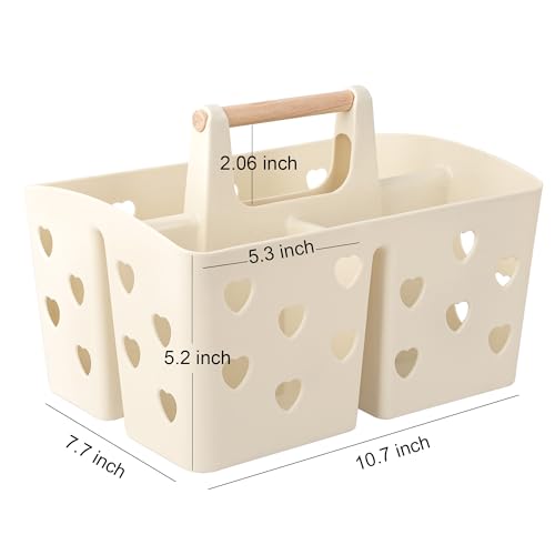 Anyoifax Portable Shower Caddy Plastic Shower Basket Organizer Divided Bathroom Caddy Storage Cleanning Caddy Tote with Handle for College, Dorm Room, Kitchen, Beige - Image 3