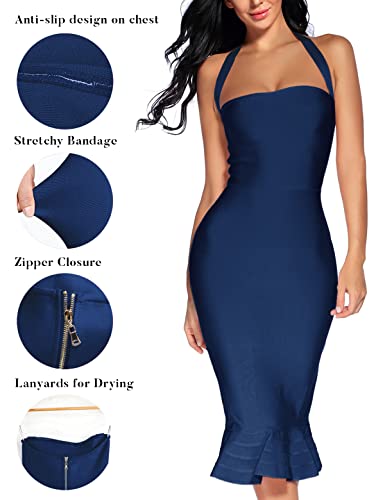 Image of houstil Women's V Neck Halter Fishtail Bandage Bodycon Dress Party
