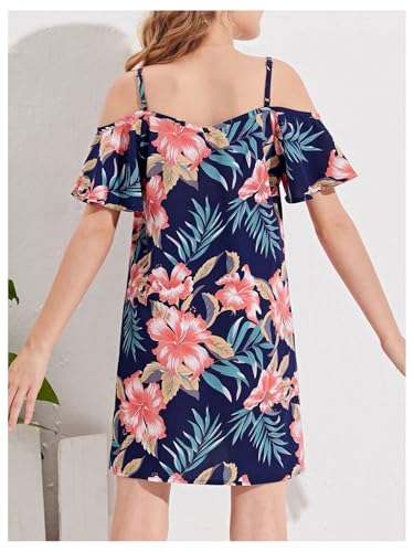 Milumia Girl's Tropical Print Cold Shoulder Dress Ruffle Short Sleeve Boho Short Dresses3
