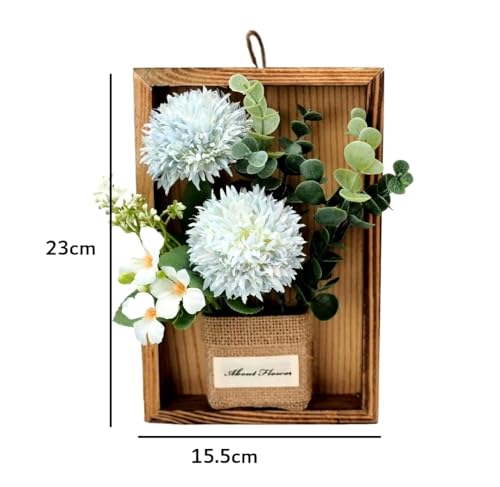 Image of Artificial Chrysanths Wall Hanging Flower Frame - Rustic Wooden Frame with Burlap Vase, Home & Office Wall Decor