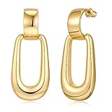 FAMARINE Gold Door Knocker Drop Earrings: Rectangular, Dangle, Polished, Hypoallergenic, 4.7cm, 0.29oz, Vintage, Female, No Gemstone, Anniversary, 14K Gold, 1 Pair