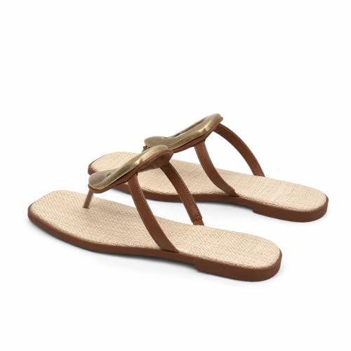Image of Wnshonzy Flip-Flops for Women Thong Sandals Flat Slip on Slides Beach Comfort Open Square Toe Ladies Slipper Dressy Metal Hardware Decoration Summer Shoes Casual Fashion