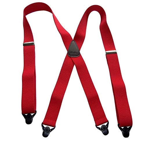 Holdup Ski-Ups Suspenders With Usa Patented Black Composite Plastic Gripper Clasps (Red 1 1/2") #TOP25