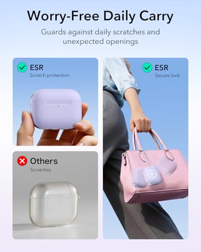 Image of ESR for AirPods Pro 3 Case (USB-C), Compatible with MagSafe, Magnetic Lid Lock, Full Drop Protection Cover with Lanyard, Pulse Series, Purple